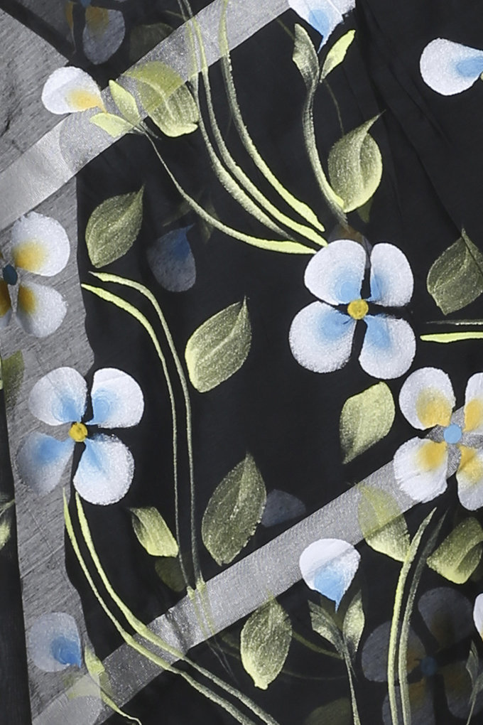 Black Blended Cotton Tonika Hand Painted Saree (1217)